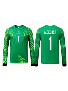 Billige Brasil Alisson Becker #1 Keeper Bortedraktsett Barn VM 2026 Langermet (+ Korte bukser)